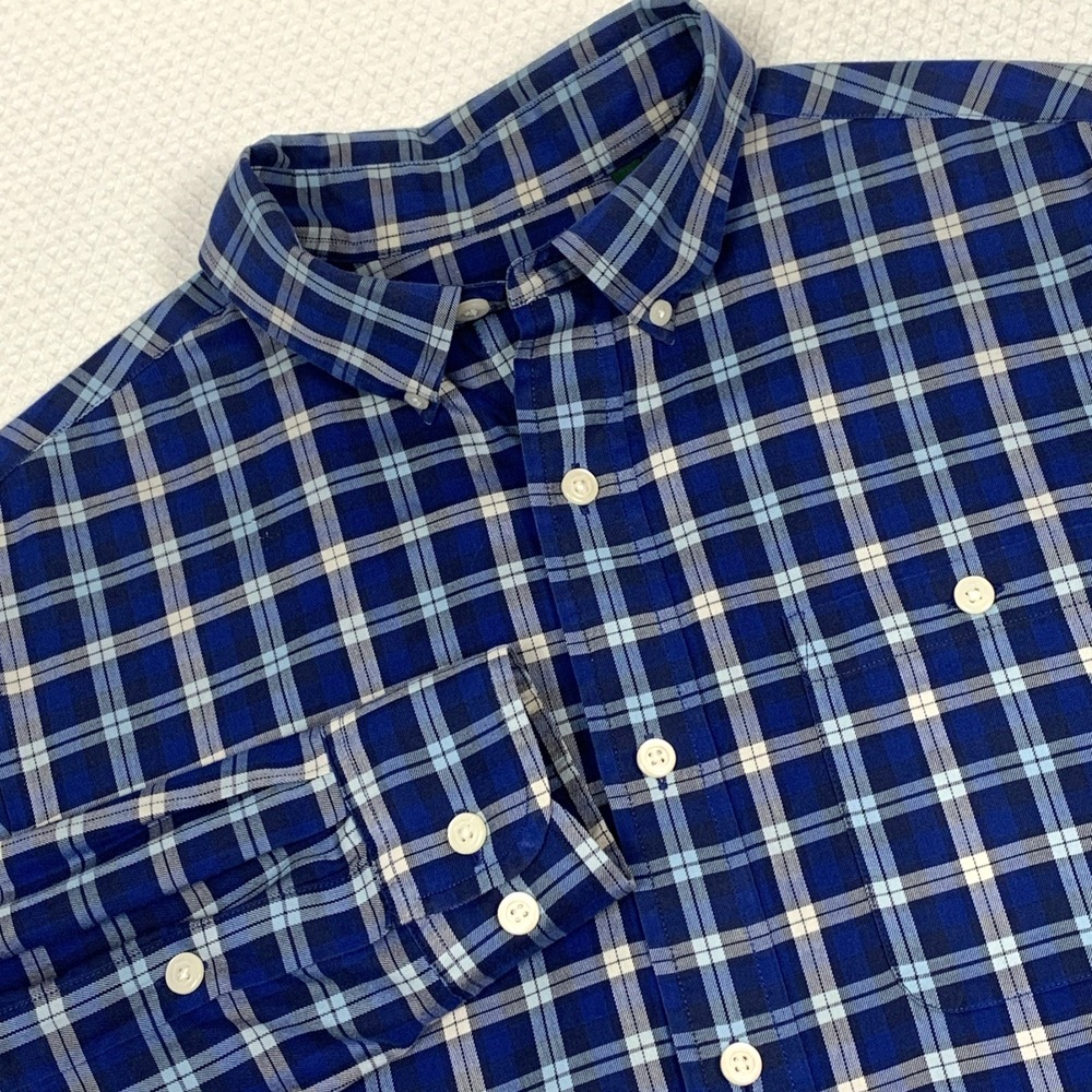 Orvis Men's Medium M Classic Fit Navy Plaid Stretch Cotton Long Sleeve Shirt